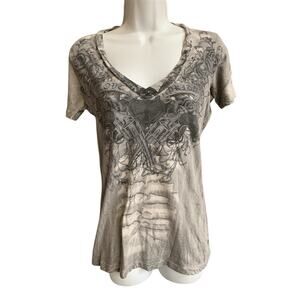Sinful Women’s Top-Small-Gray V-neck Goth